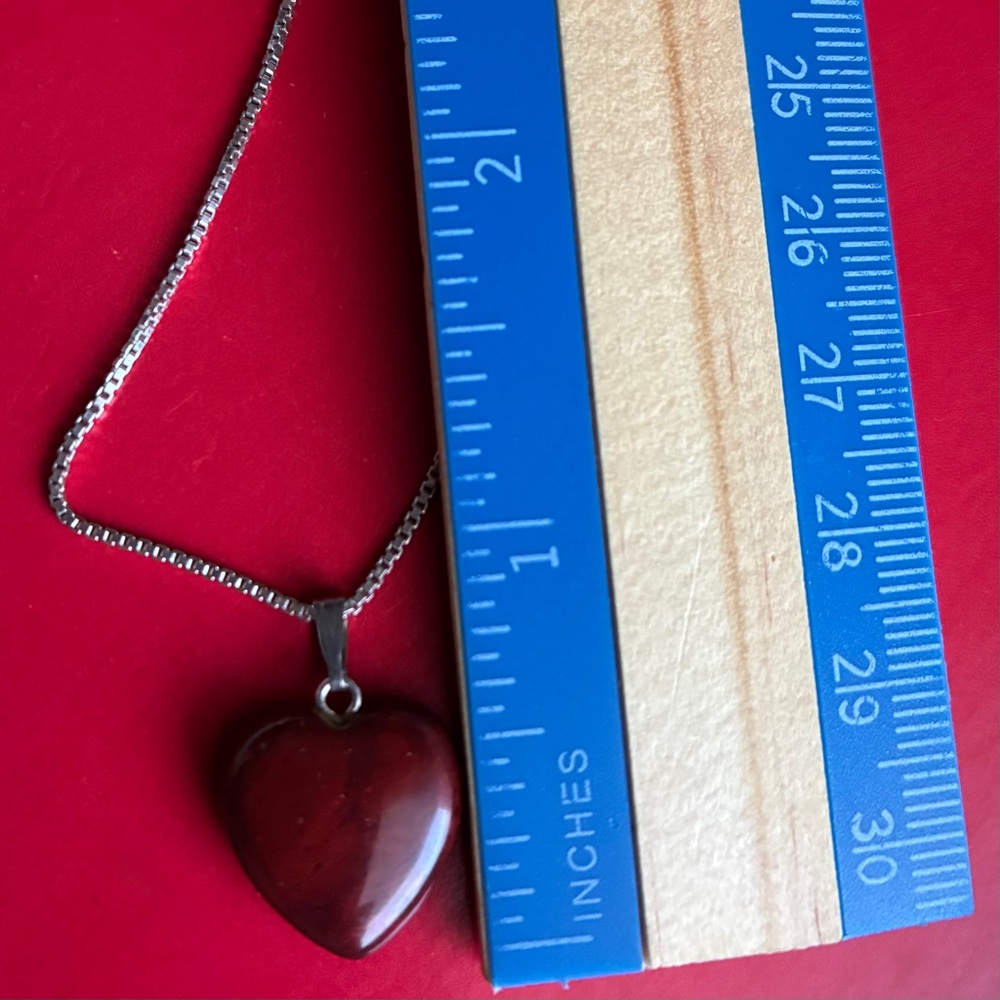 925 Silver Necklace,Silver Chain Necklace with Red Heart Pendant 18” - Picture 6 of 6